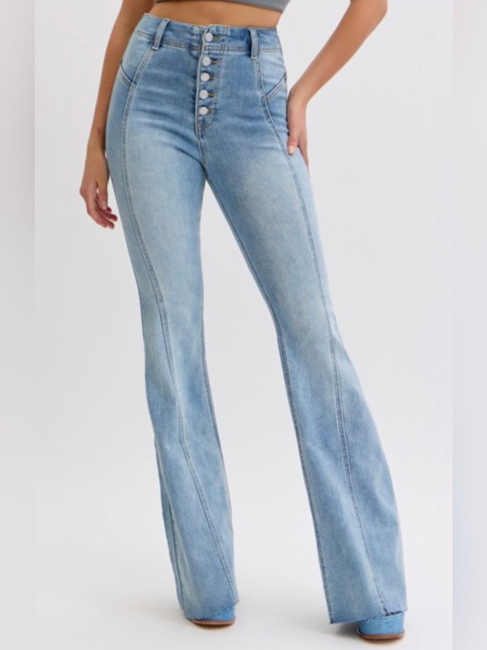 High-Rise Light Blue Flare Jeans - Women